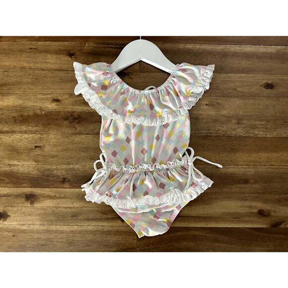 Wildling Well Dressed Wolf Mermaid Scallop Tiles Ruffle Lace One Piece Swimsuit - Picture 4 of 7